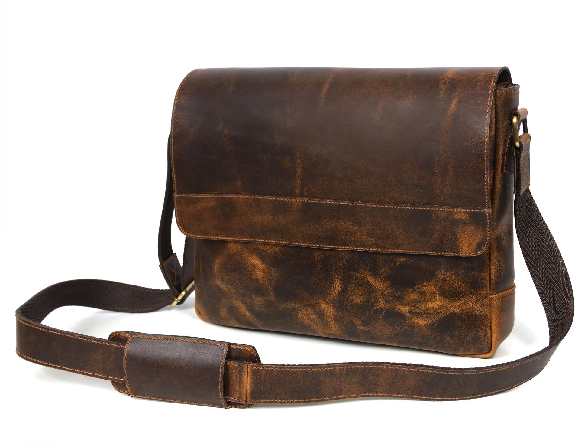 Husdon Leather Messenger Bag - Saddleback - Velora Luxury Fashion
