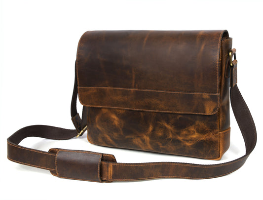 Husdon Leather Messenger Bag - Saddleback - Velora Luxury Fashion