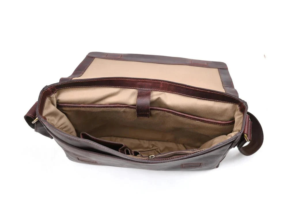 Husdon Leather Messenger Bag - Saddleback - Velora Luxury Fashion