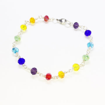 Chakra Bracelet in Sterling Silver | Handmade Glass Bead Energy Jewelry | Custom Fit with Extension