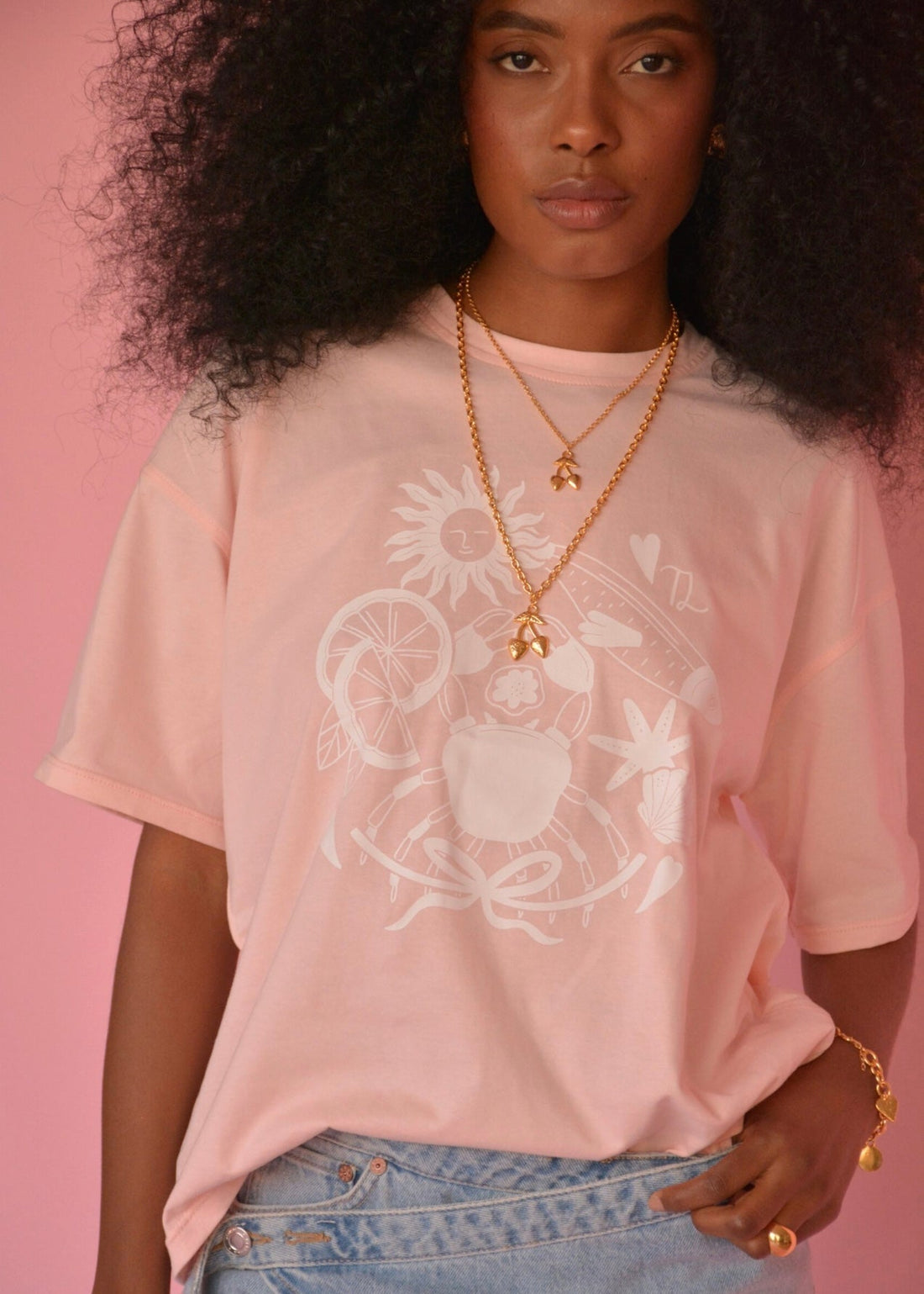 Tropical Vibes  Graphic Tee in Soft Pink