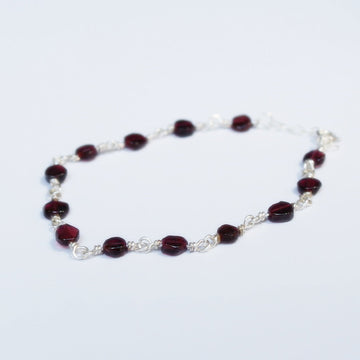 Garnet on Silver Bracelet | Handcrafted Garnet Coin Beads | Sterling Silver Jewelry