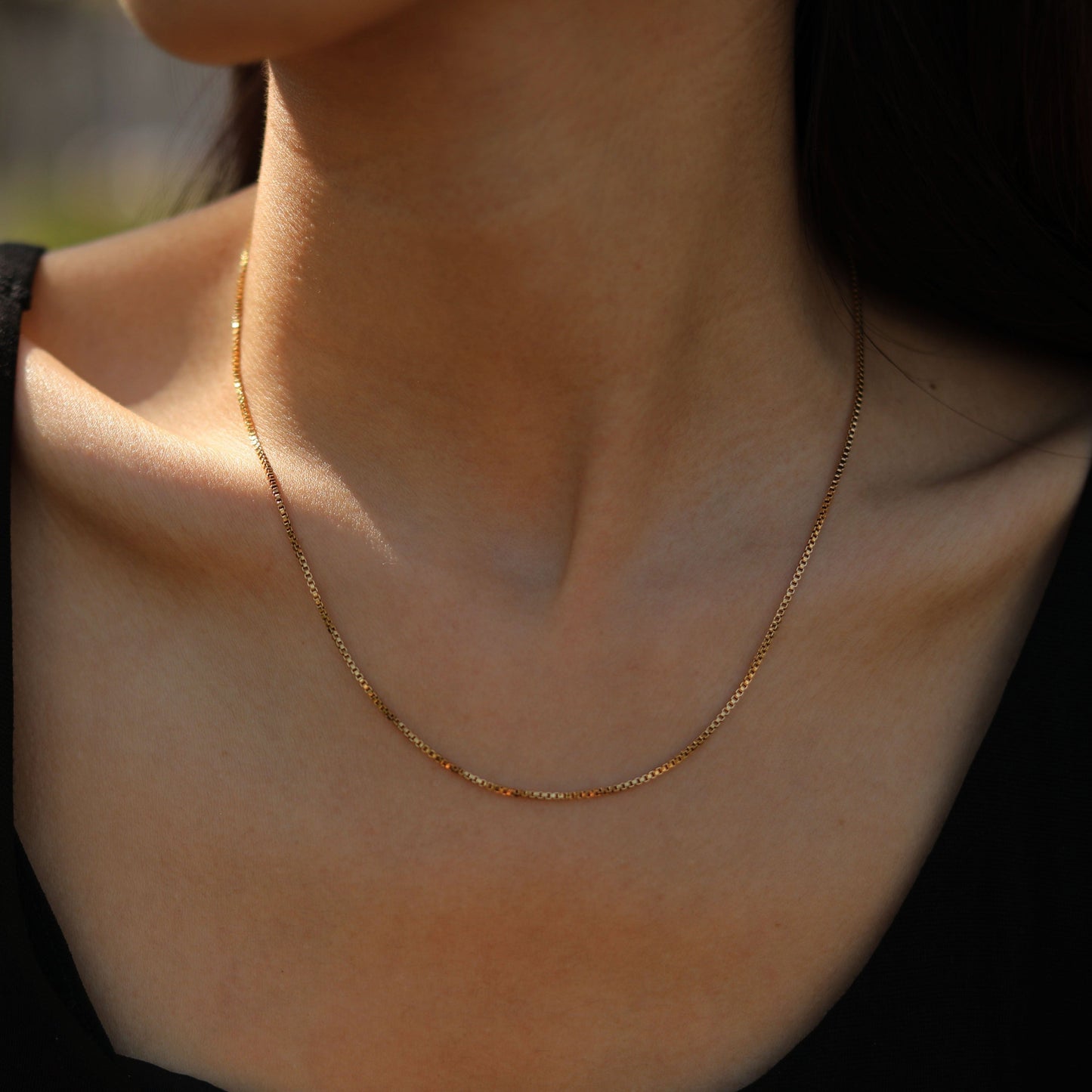 INGA: Mini-Box Chain Necklace in Gold - Velora Luxury Fashion