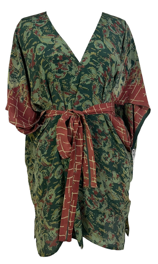 PRC6921 Avatar Pure Silk Kimono-Sleeved Jacket with Belt - Velora