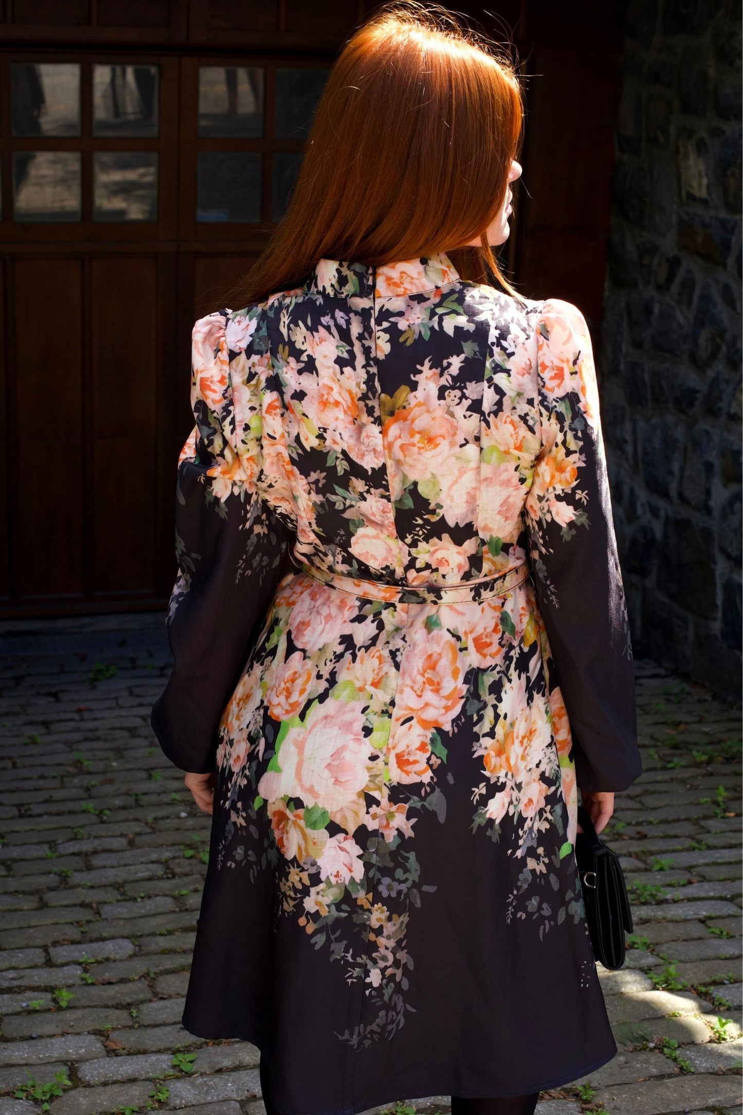 Isabella Floral A-Line Black Dress Vintage-Inspired Long Sleeve - Velora Luxury Fashion