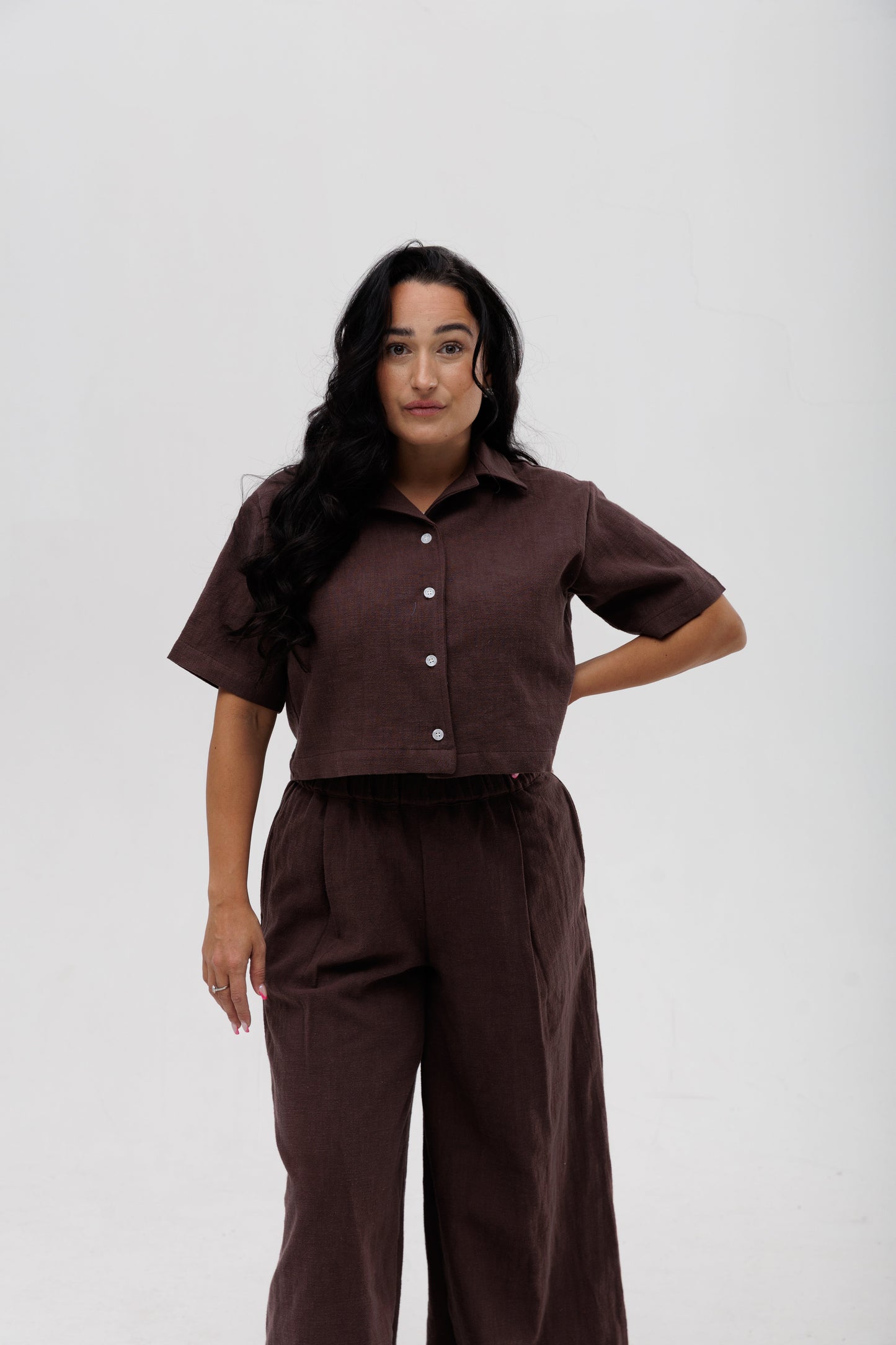 Chemise écourté ample effet lin