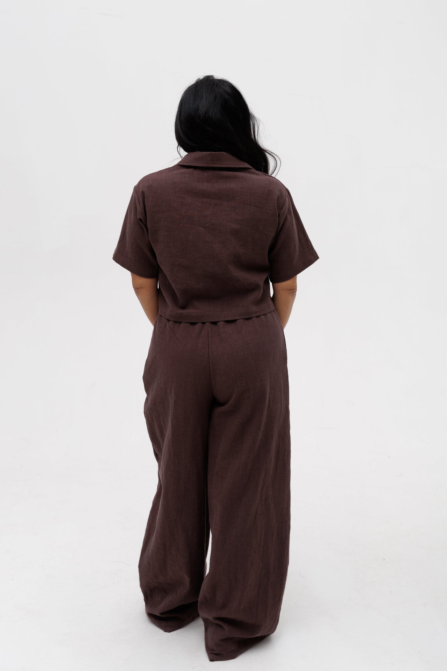 Pantalon évasé effet lin