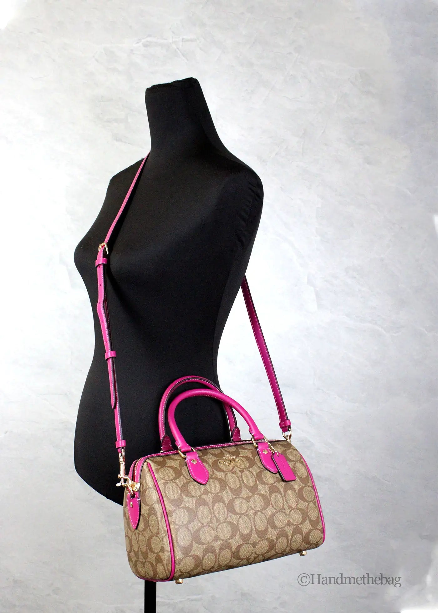 Coach Rowan Khaki Cerise Signature Canvas Medium Satchel Bag
