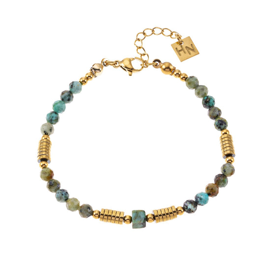 JEMIMA: African Turquoise Stones and Gold Beaded Bracelet - Velora Luxury Fashion
