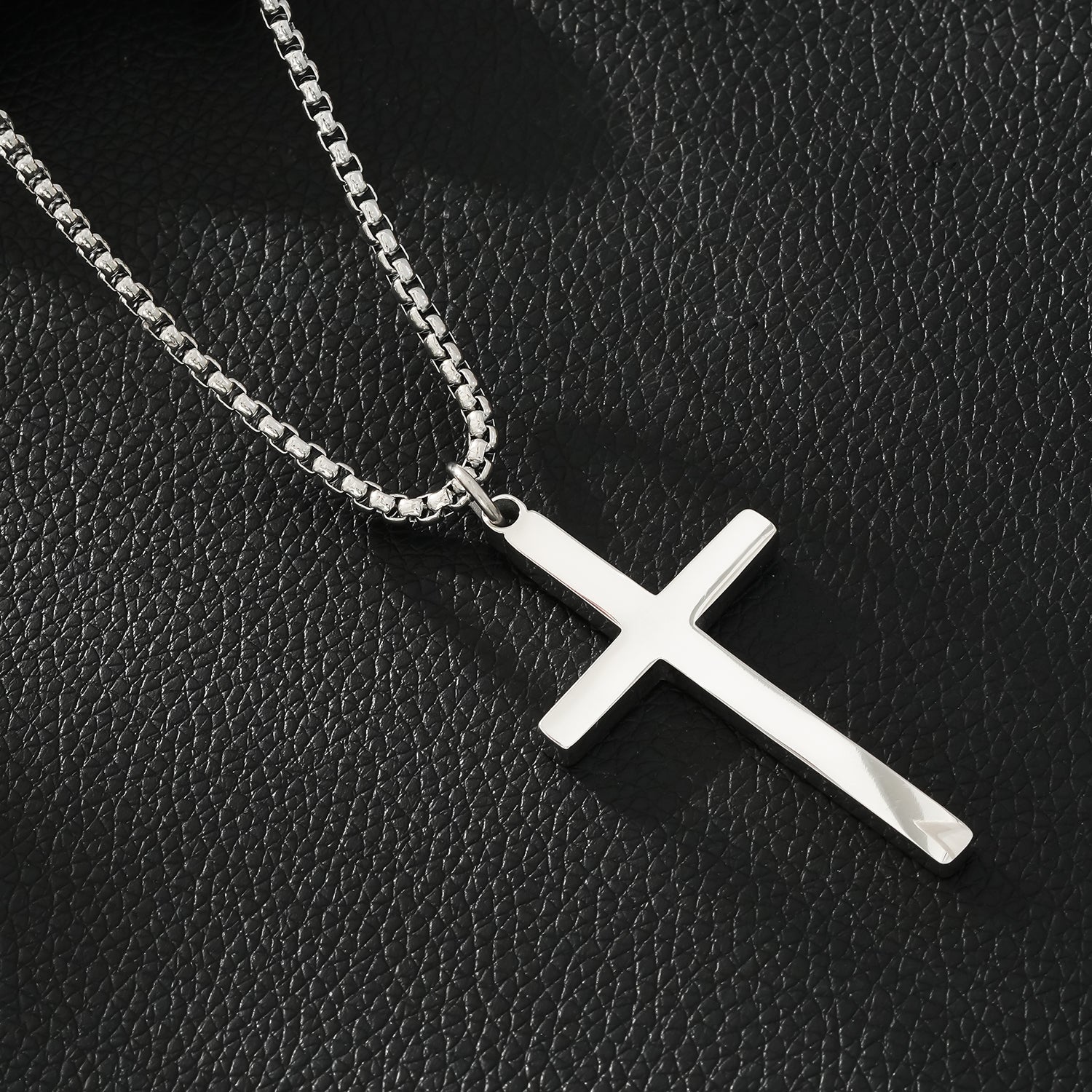 JENGO Silver (White Gold) Square Link Silver Chain Necklace with Minimalist Cross Pendant for Women or Men - Velora Luxury Fashion