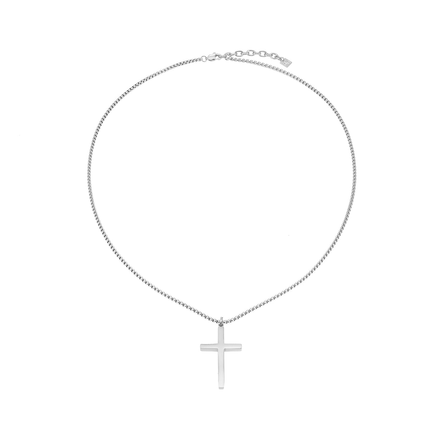JENGO Silver (White Gold) Square Link Silver Chain Necklace with Minimalist Cross Pendant for Women or Men - Velora Luxury Fashion
