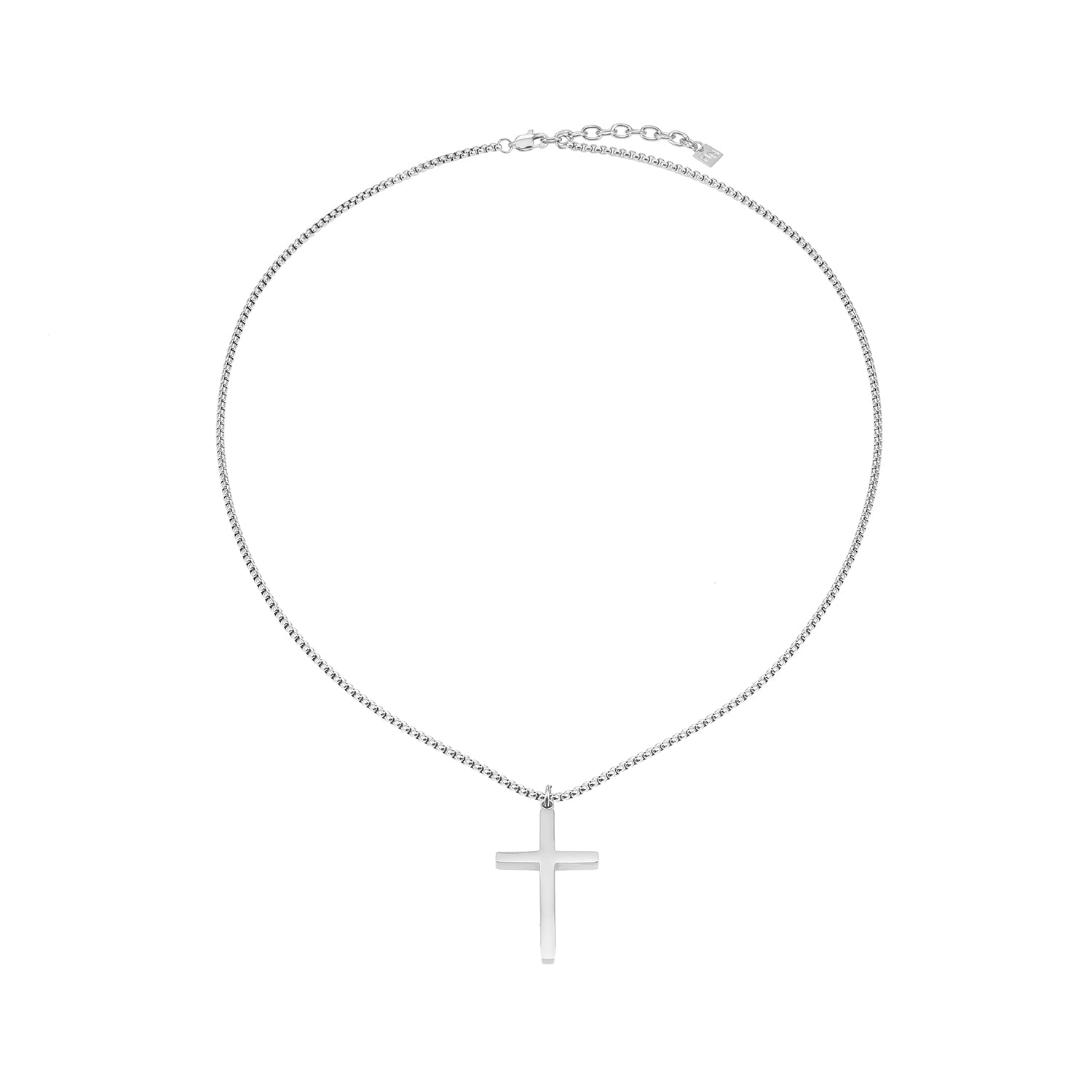 JENGO Silver (White Gold) Square Link Silver Chain Necklace with Minimalist Cross Pendant for Women or Men - Velora Luxury Fashion