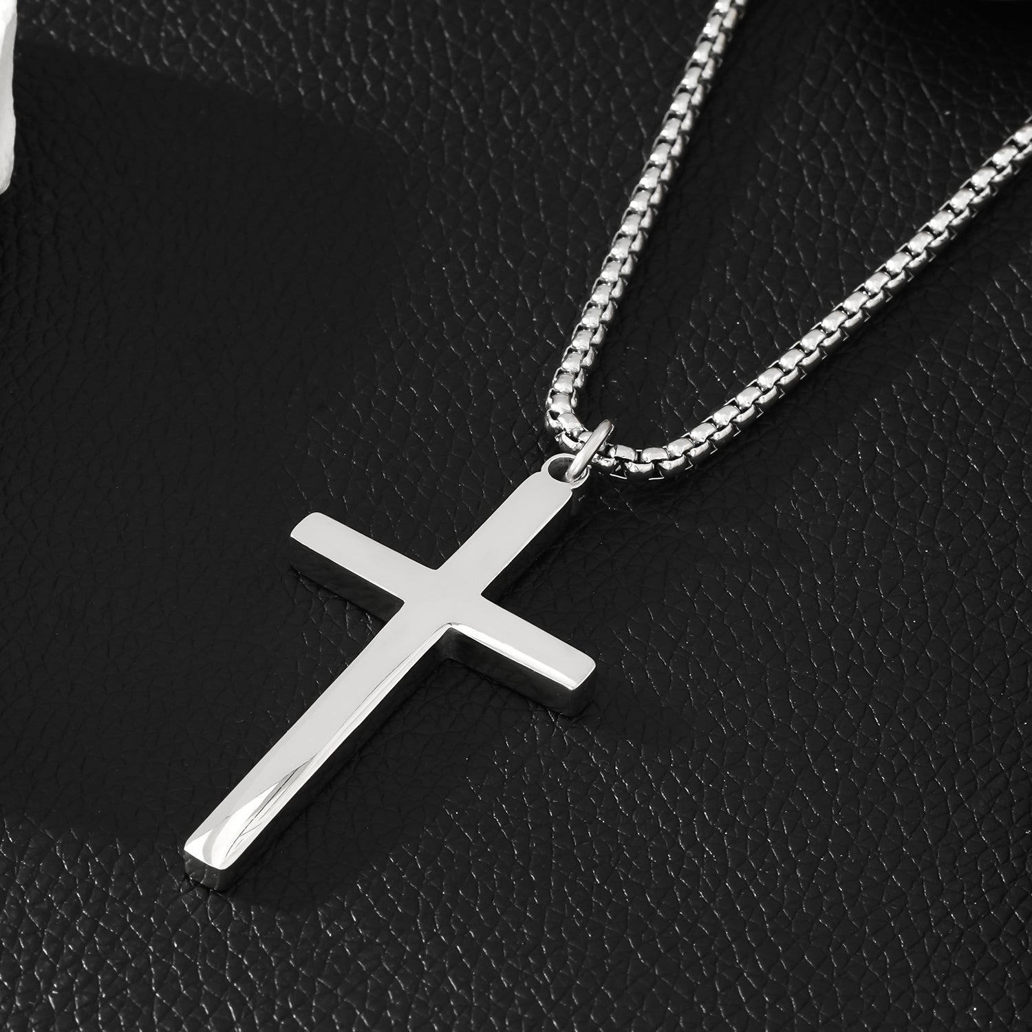 JENGO Silver (White Gold) Square Link Silver Chain Necklace with Minimalist Cross Pendant for Women or Men - Velora Luxury Fashion