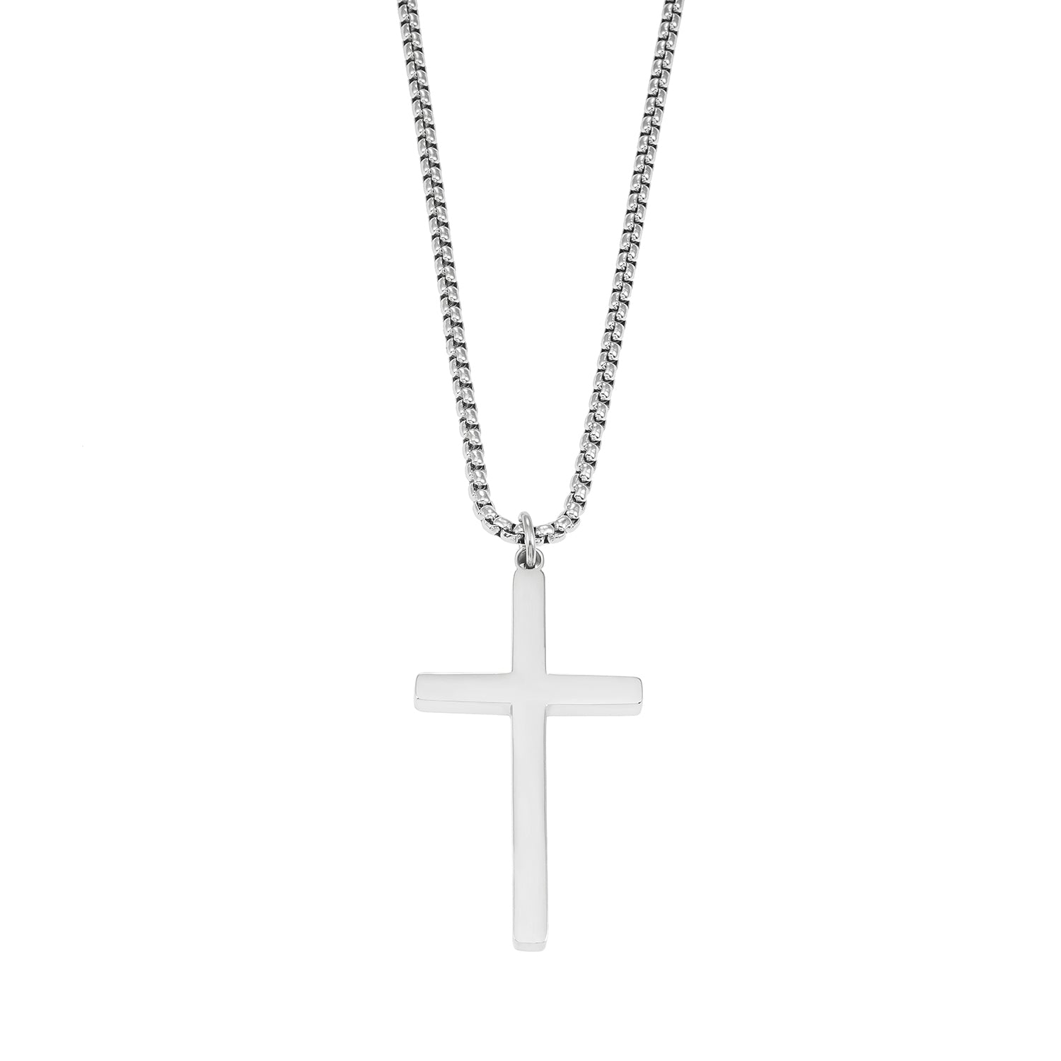 JENGO Silver (White Gold) Square Link Silver Chain Necklace with Minimalist Cross Pendant for Women or Men - Velora Luxury Fashion