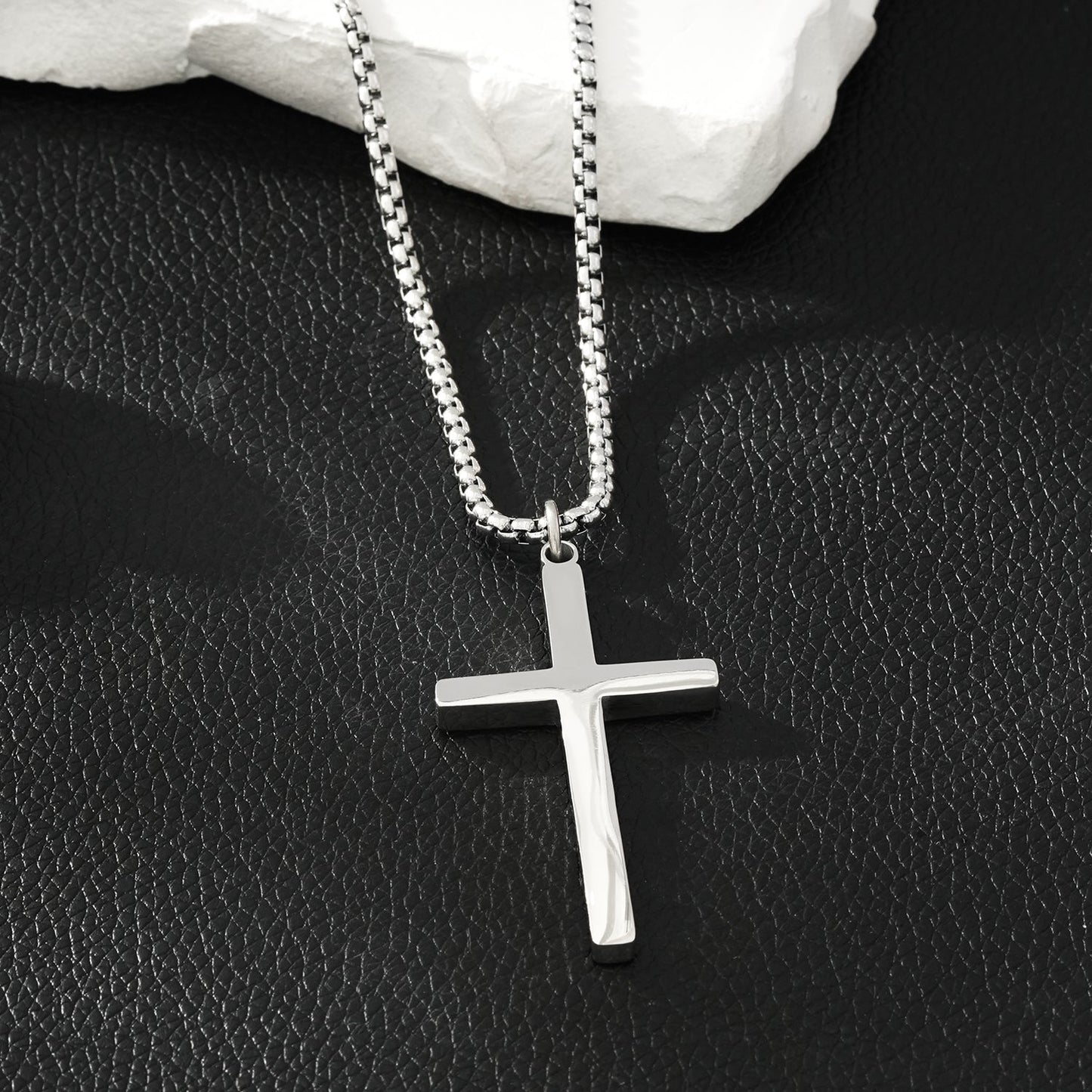 JENGO Silver (White Gold) Square Link Silver Chain Necklace with Minimalist Cross Pendant for Women or Men - Velora Luxury Fashion