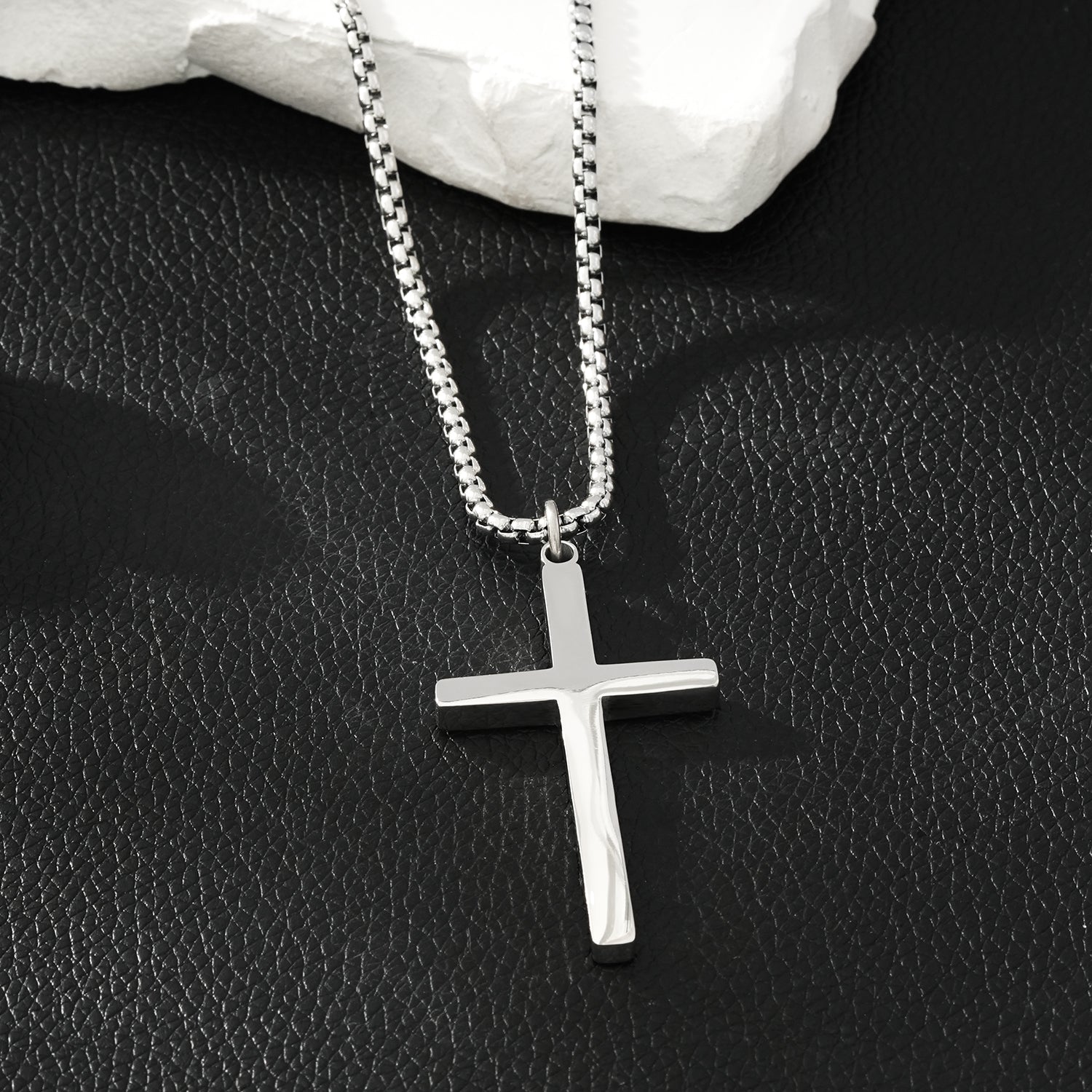 JENGO Silver (White Gold) Square Link Silver Chain Necklace with Minimalist Cross Pendant for Women or Men - Velora Luxury Fashion