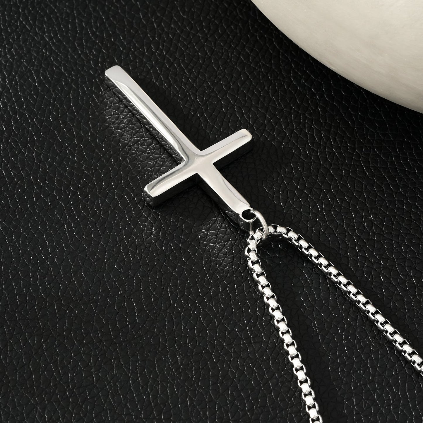 JENGO Silver (White Gold) Square Link Silver Chain Necklace with Minimalist Cross Pendant for Women or Men - Velora Luxury Fashion
