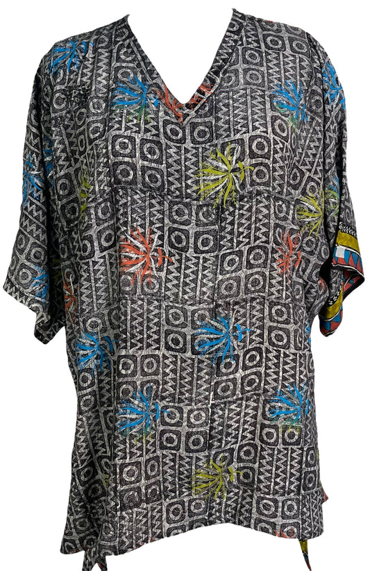 PRC6469 Avatar Pure Silk Long Tunic with Side Ties - Velora