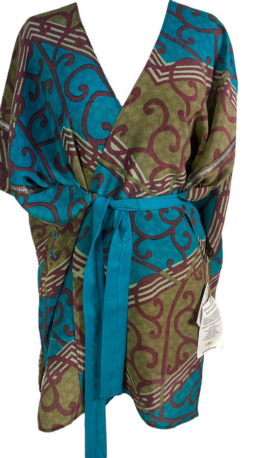 PRC5939 Avatar Pure Silk Kimono-Sleeved Jacket with Belt - Velora