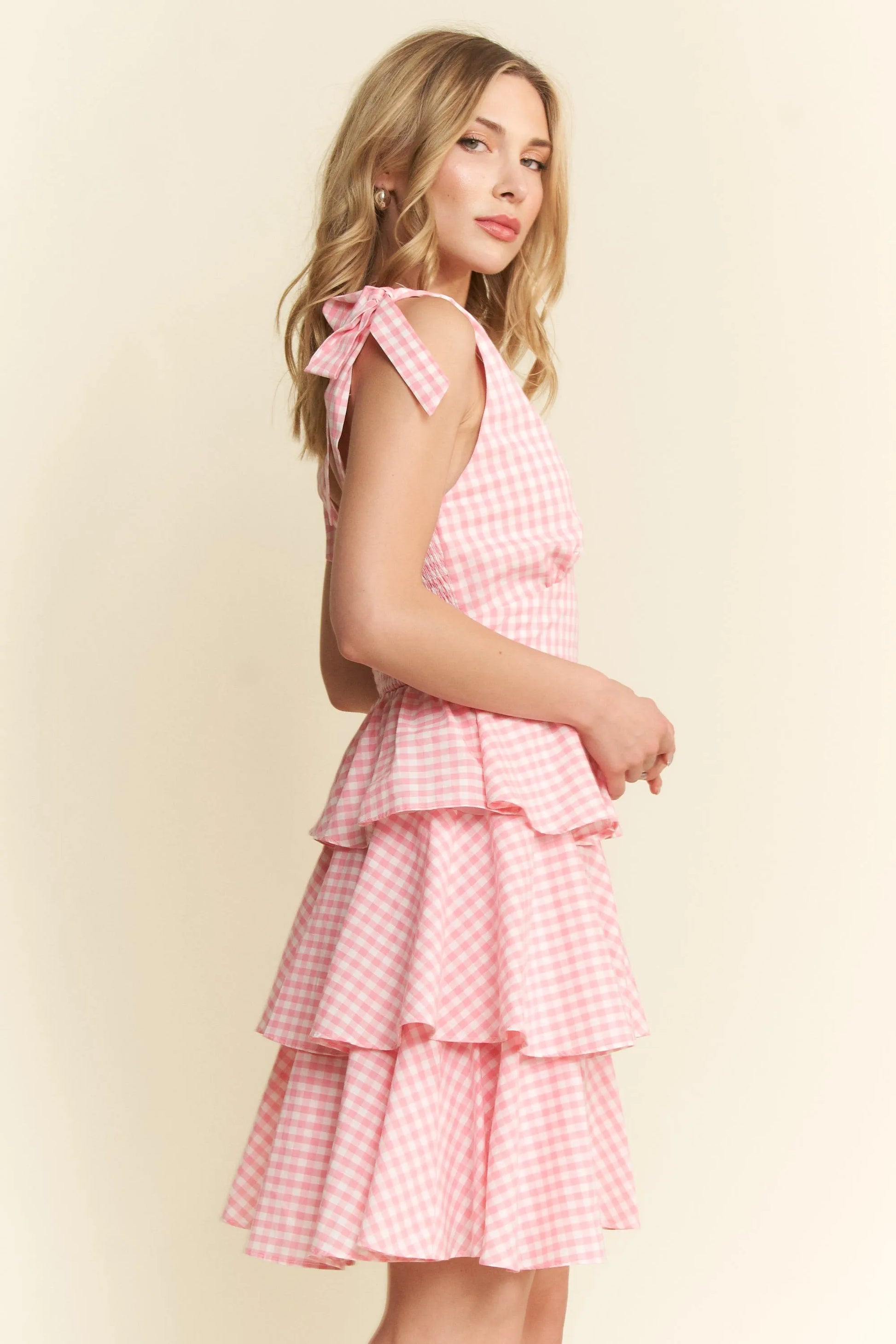Jade By Jane Full Size Gingham Tiered Mini Dress Plus Size - Velora Luxury Fashion