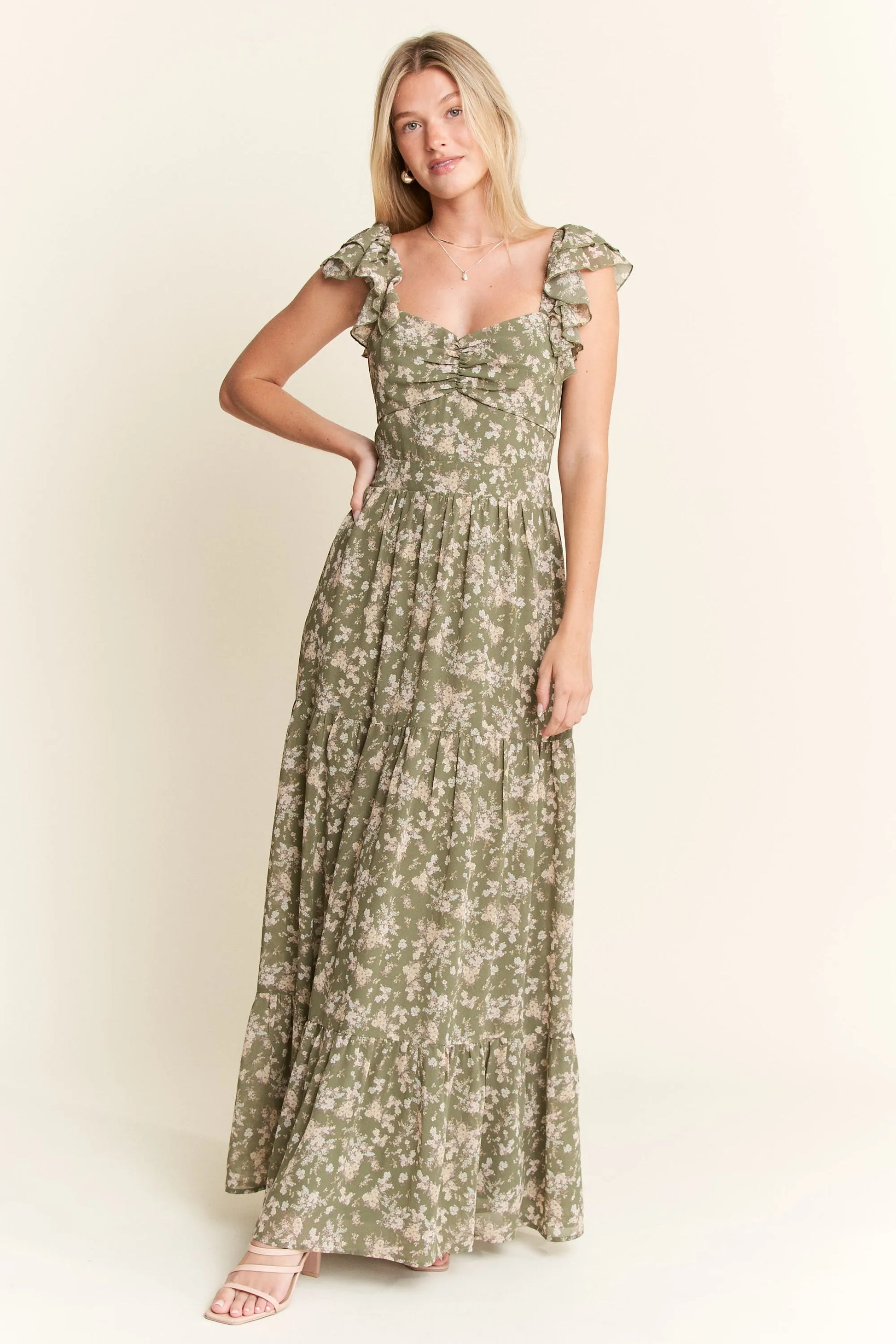 Jade By Jane Ruffle Sleeve Tiered Maxi Dress - Velora Luxury Fashion
