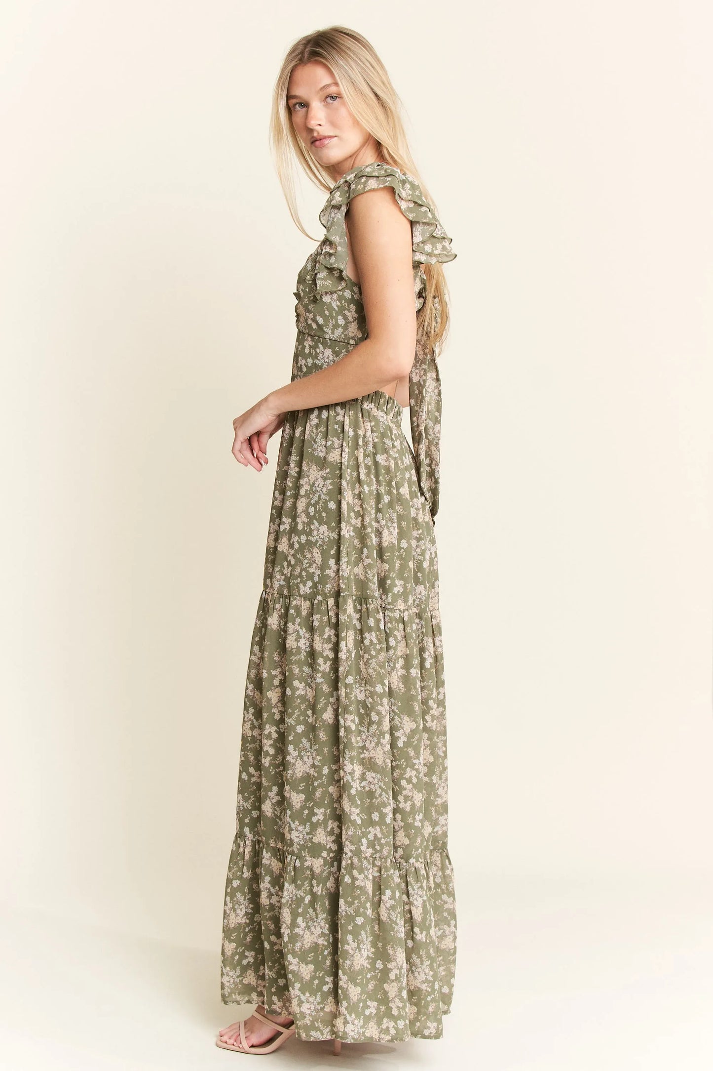 Jade By Jane Ruffle Sleeve Tiered Maxi Dress - Velora Luxury Fashion