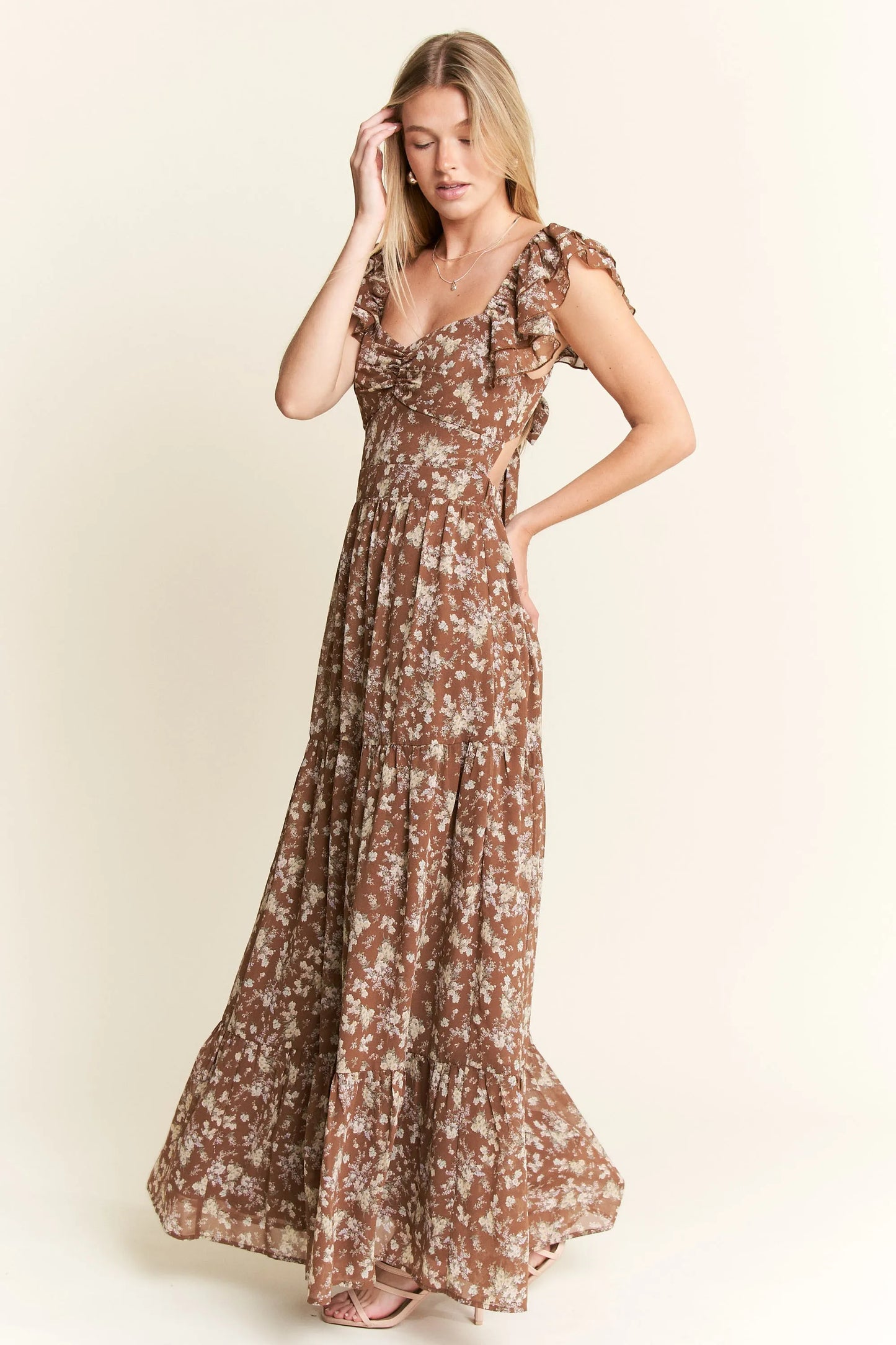 Jade By Jane Ruffle Sleeve Tiered Maxi Dress - Velora Luxury Fashion