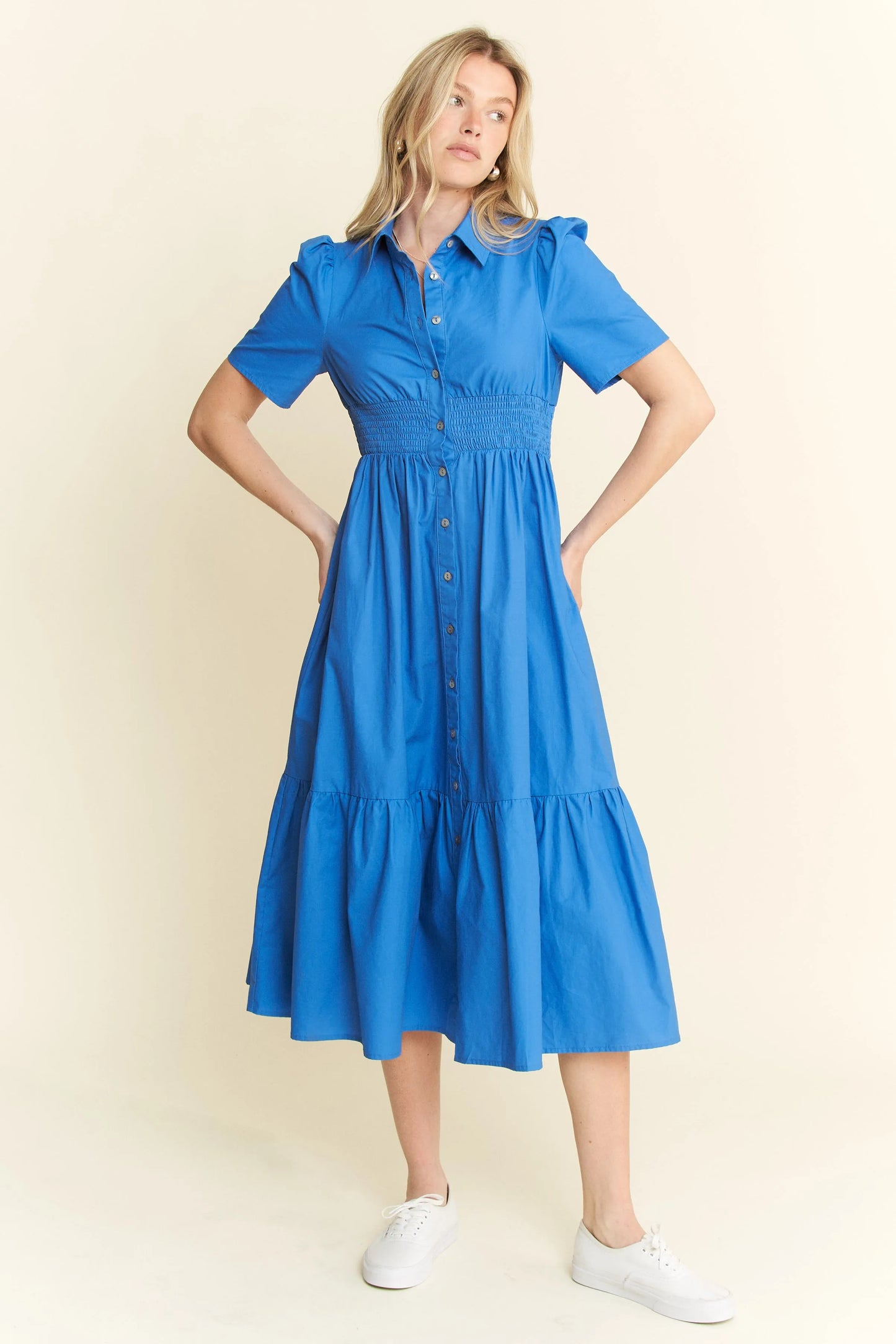 Jade By Jane Short Sleeve Button Down Midi Dress - Velora Luxury Fashion
