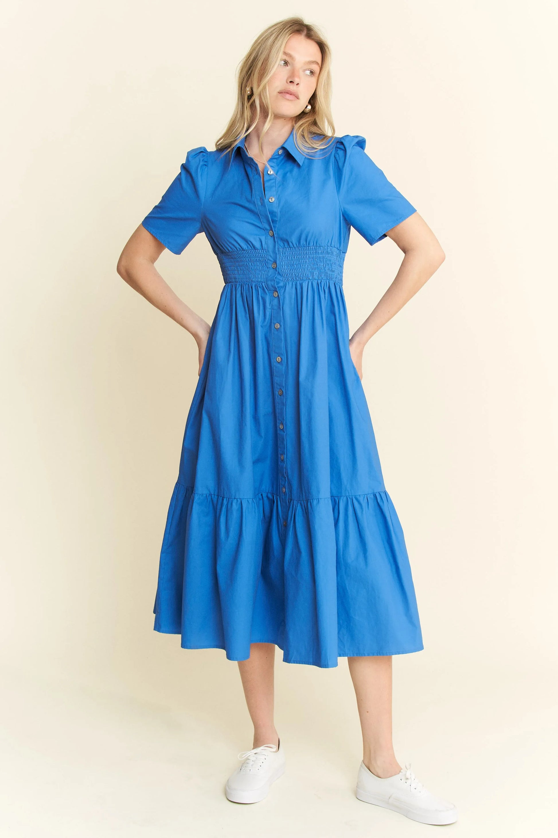 Jade By Jane Short Sleeve Button Down Midi Dress - Velora Luxury Fashion