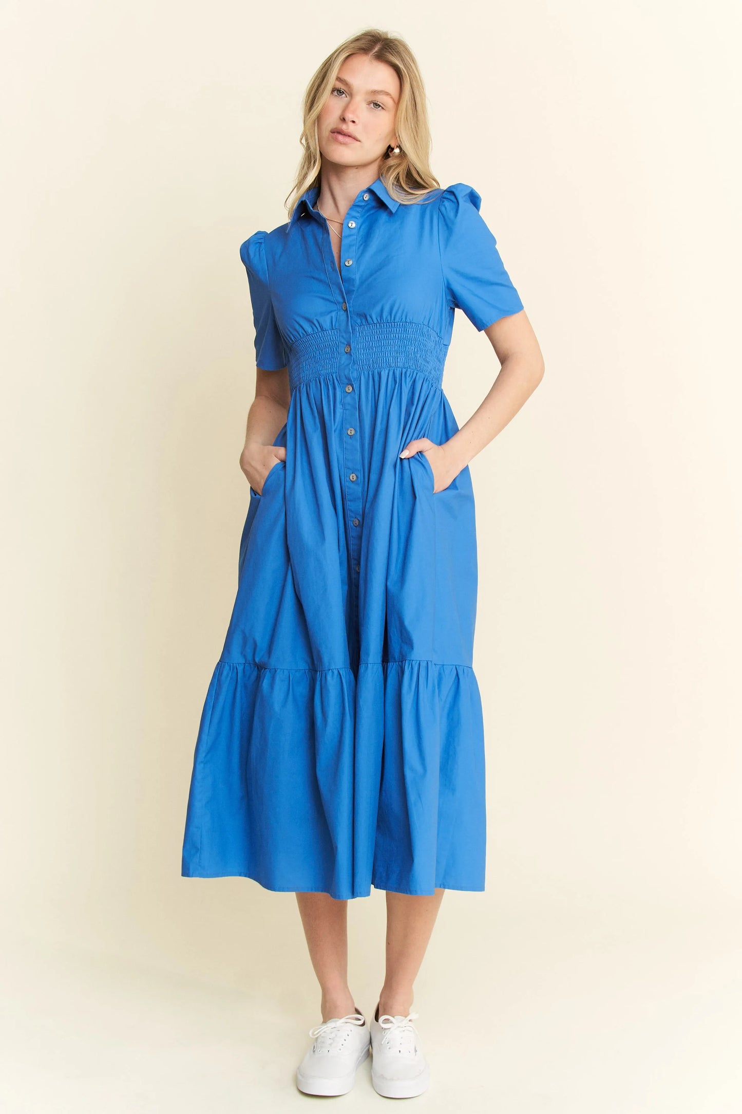 Jade By Jane Short Sleeve Button Down Midi Dress - Velora Luxury Fashion