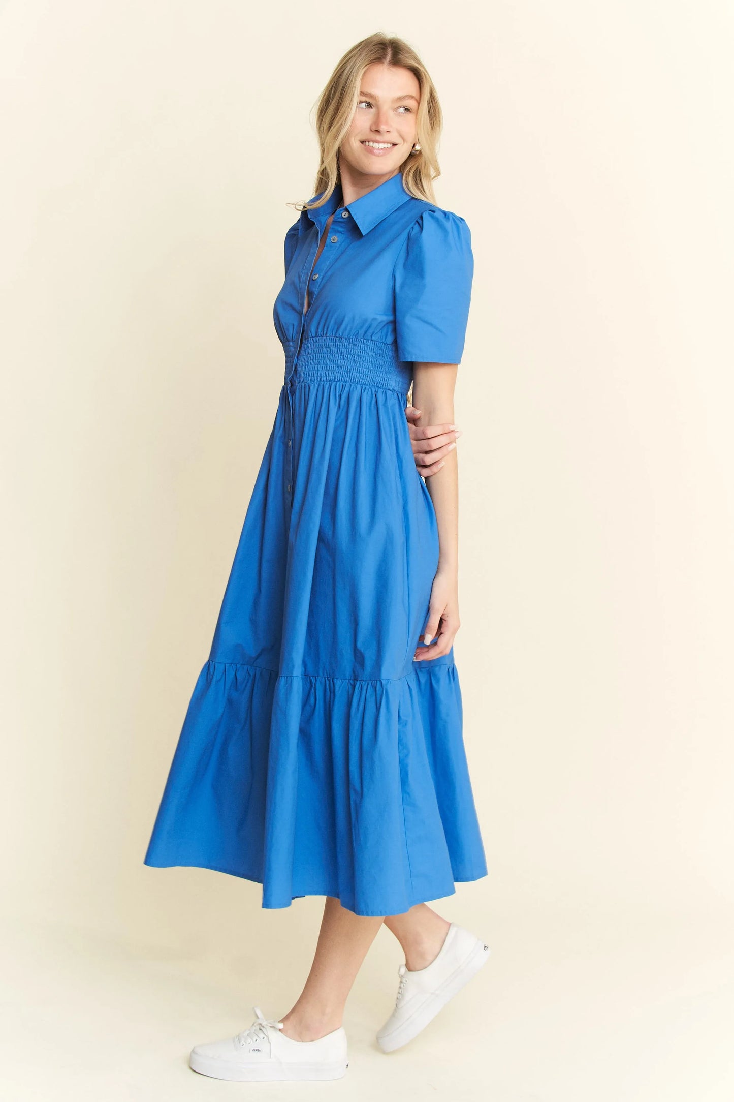 Jade By Jane Short Sleeve Button Down Midi Dress - Velora Luxury Fashion