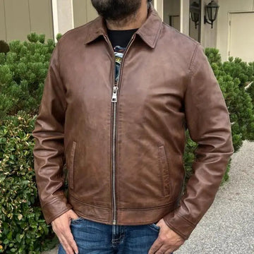 James Dean-Style Lamb Leather Jacket with Side Buckles - Velora Luxury Fashion
