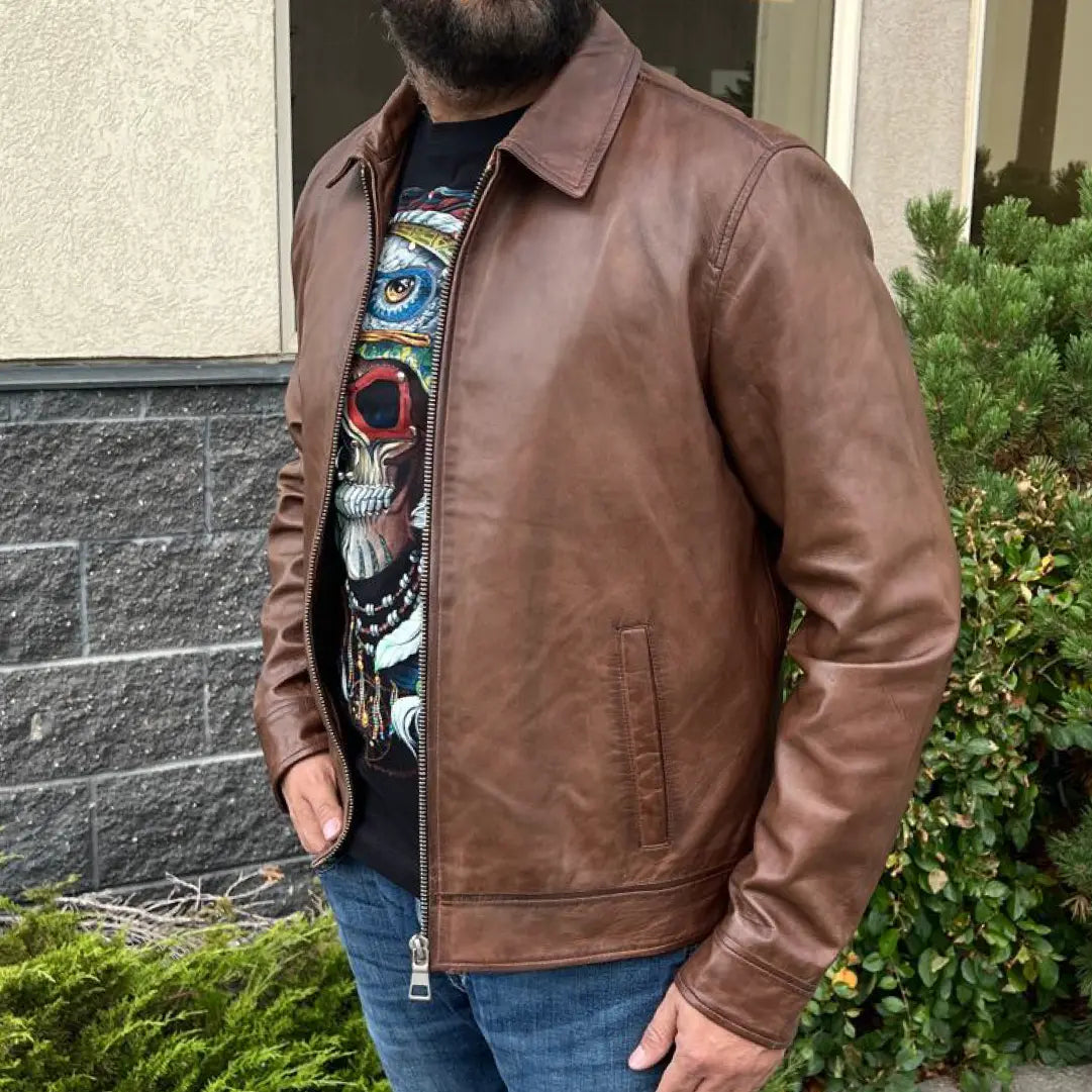 James Dean-Style Lamb Leather Jacket with Side Buckles - Velora Luxury Fashion