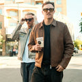 James Dean-Style Lamb Leather Jacket with Side Buckles - Velora Luxury Fashion