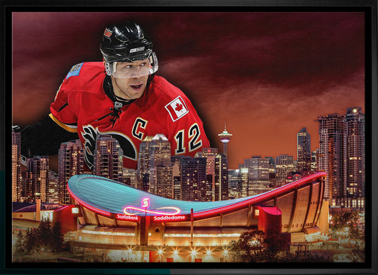 Jarome Iginla 20x29 Framed Canvas Flames Skyline-H - Velora Luxury Fashion