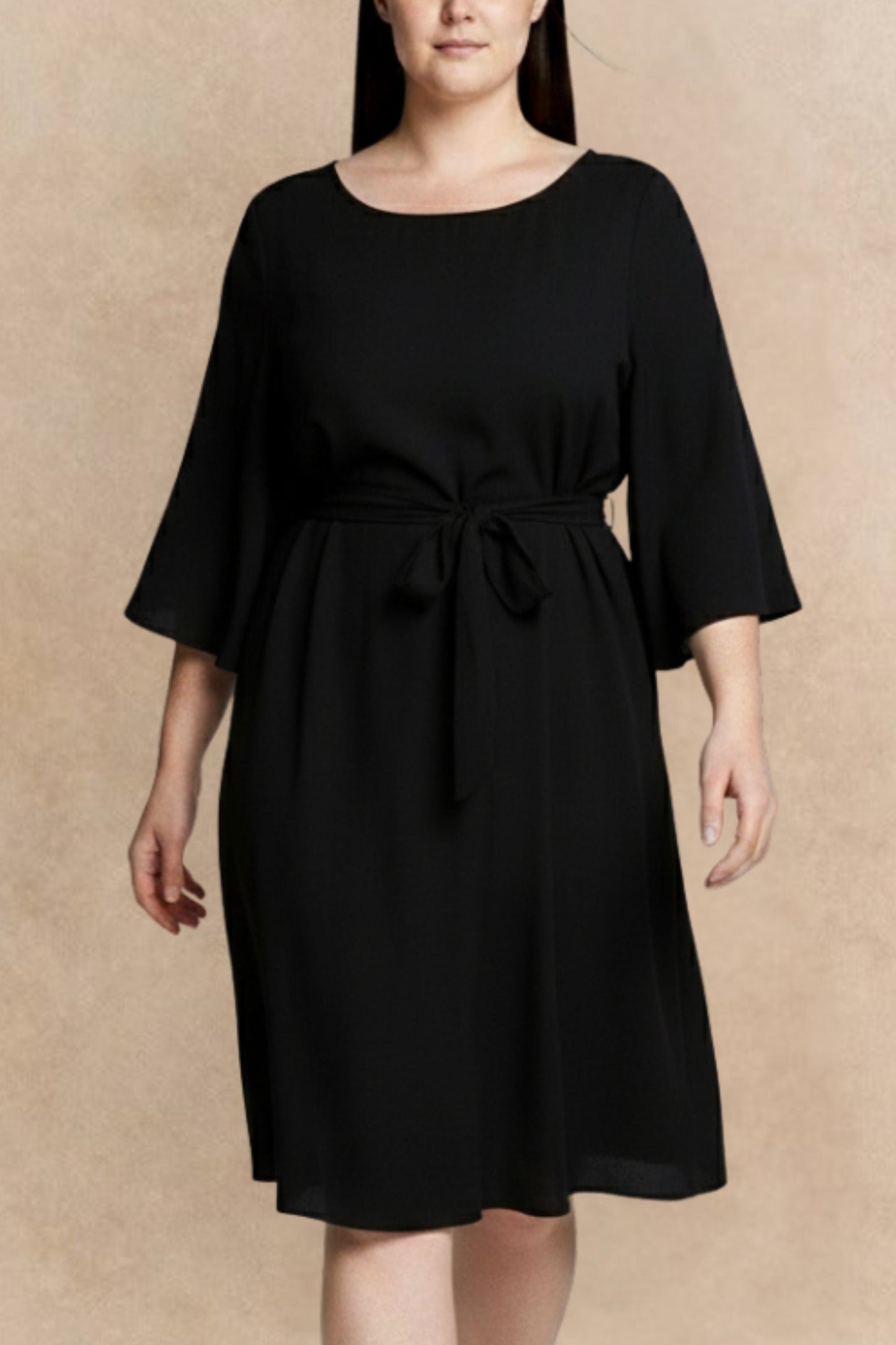 Jennifer Women's Flared Sleeve Belted Dress Solid Color - Velora Luxury Fashion