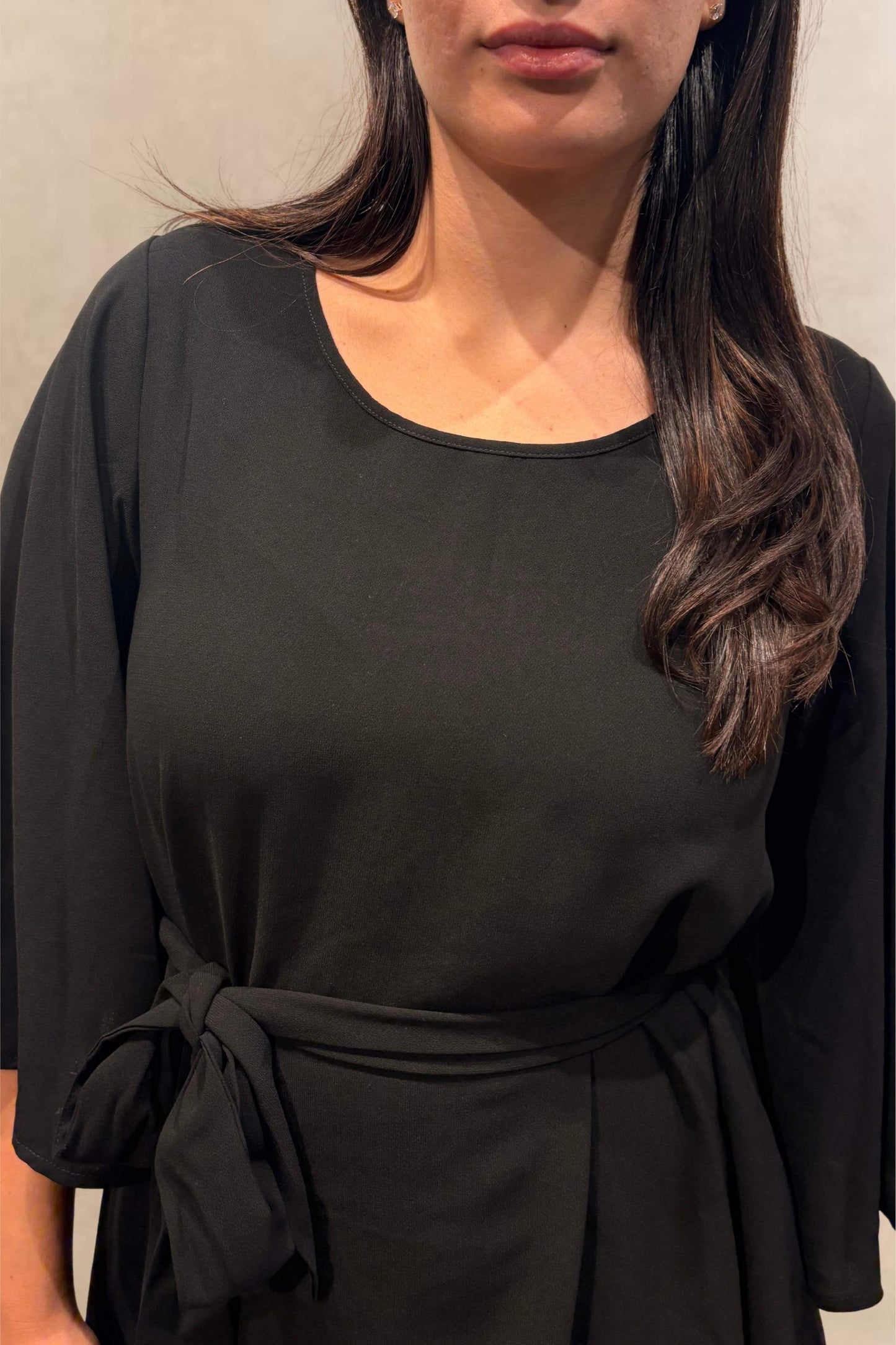 Jennifer Women's Flared Sleeve Belted Dress Solid Color - Velora Luxury Fashion