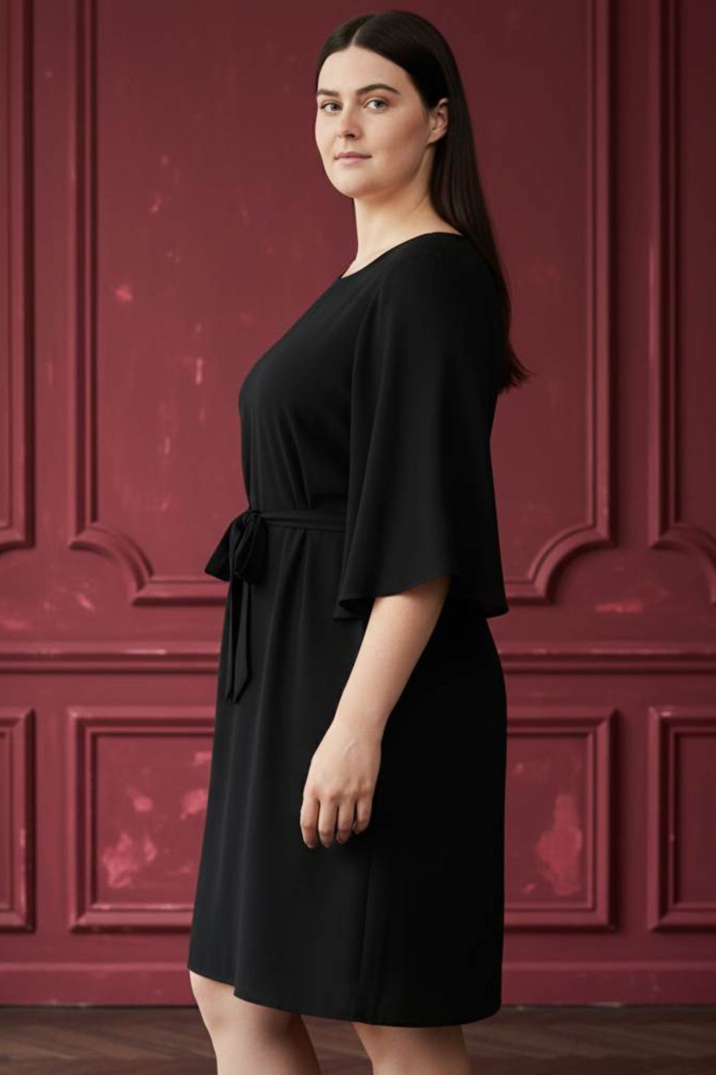 Jennifer Women's Flared Sleeve Belted Dress Solid Color - Velora Luxury Fashion