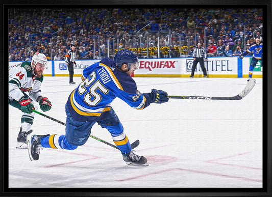 Jordan Kyrou St. Louis Blues Framed 20x29Shooting Canvas - Velora Luxury Fashion