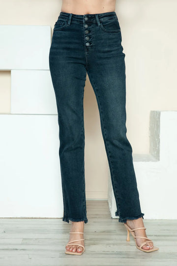 Judy Blue Full Size Button Fly Hem Destroy Straight Jeans - Velora Luxury Fashion