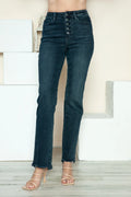 Judy Blue Full Size Button Fly Hem Destroy Straight Jeans - Velora Luxury Fashion