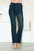 Judy Blue Full Size Button Fly Hem Destroy Straight Jeans - Velora Luxury Fashion