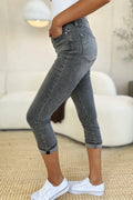 Judy Blue Full Size Button Fly High Waist Cuffed Capris - Velora Luxury Fashion