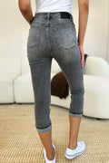 Judy Blue Full Size Button Fly High Waist Cuffed Capris - Velora Luxury Fashion
