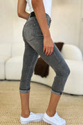 Judy Blue Full Size Button Fly High Waist Cuffed Capris - Velora Luxury Fashion