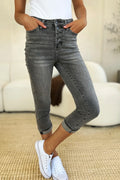 Judy Blue Full Size Button Fly High Waist Cuffed Capris - Velora Luxury Fashion