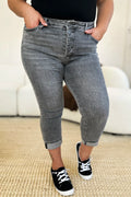 Judy Blue Full Size Button Fly High Waist Cuffed Capris - Velora Luxury Fashion