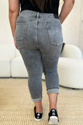 Judy Blue Full Size Button Fly High Waist Cuffed Capris - Velora Luxury Fashion