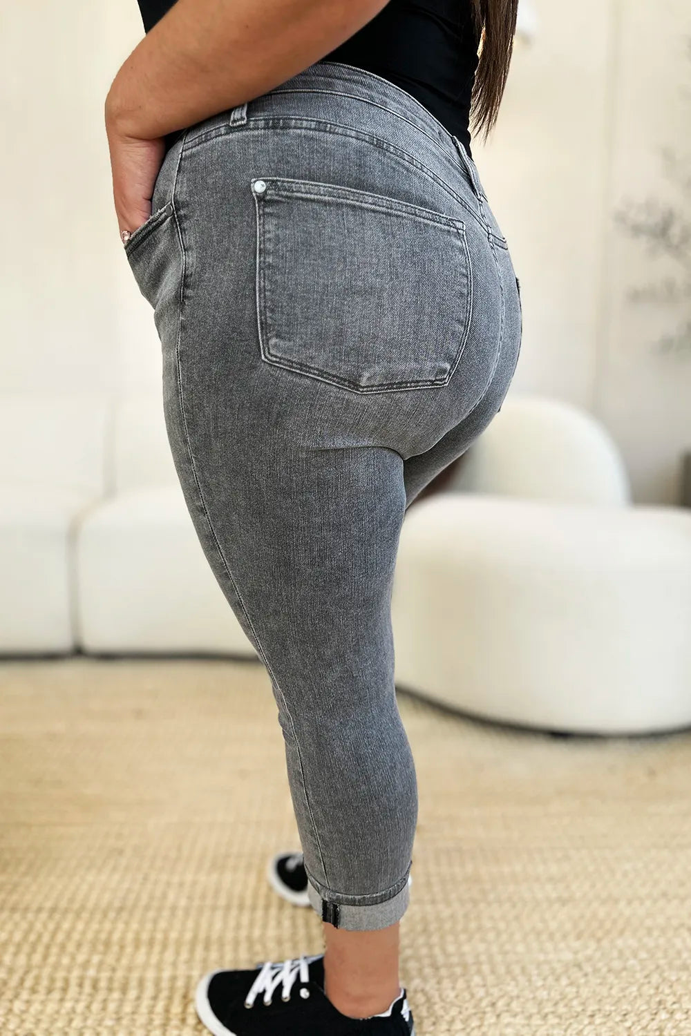 Judy Blue Full Size Button Fly High Waist Cuffed Capris - Velora Luxury Fashion