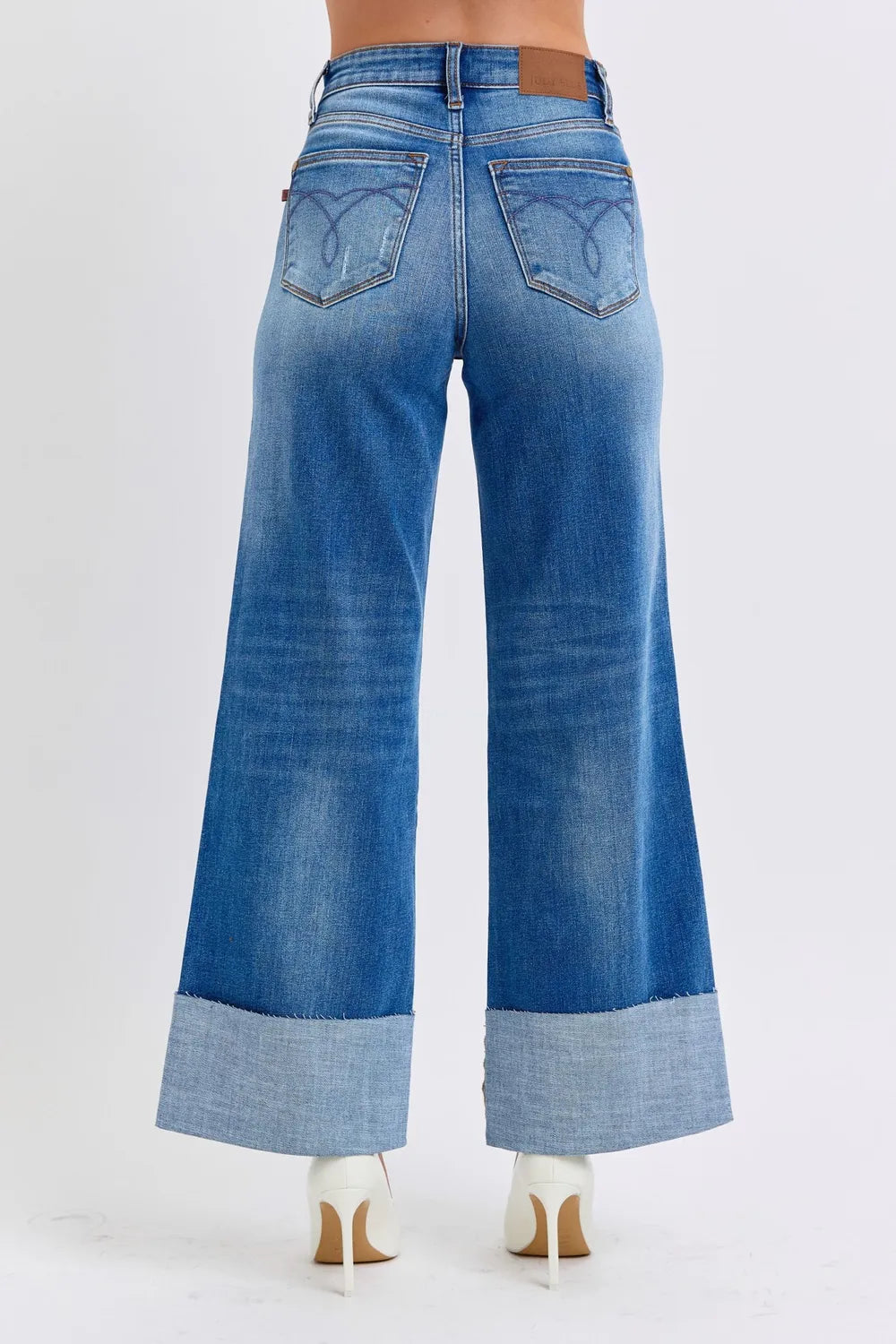 Judy Blue Full Size Distressed High Waist Wide Leg Jeans - Velora Luxury Fashion